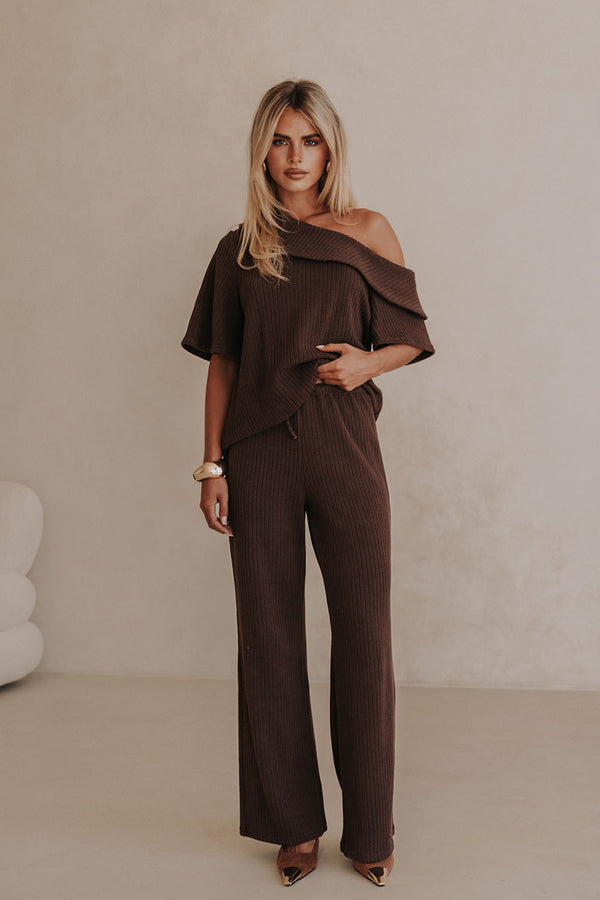 Chocolate Brown Elastic Front Tie Tarika Pants