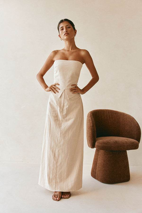 Beige Strapless Maxi Miley Dress