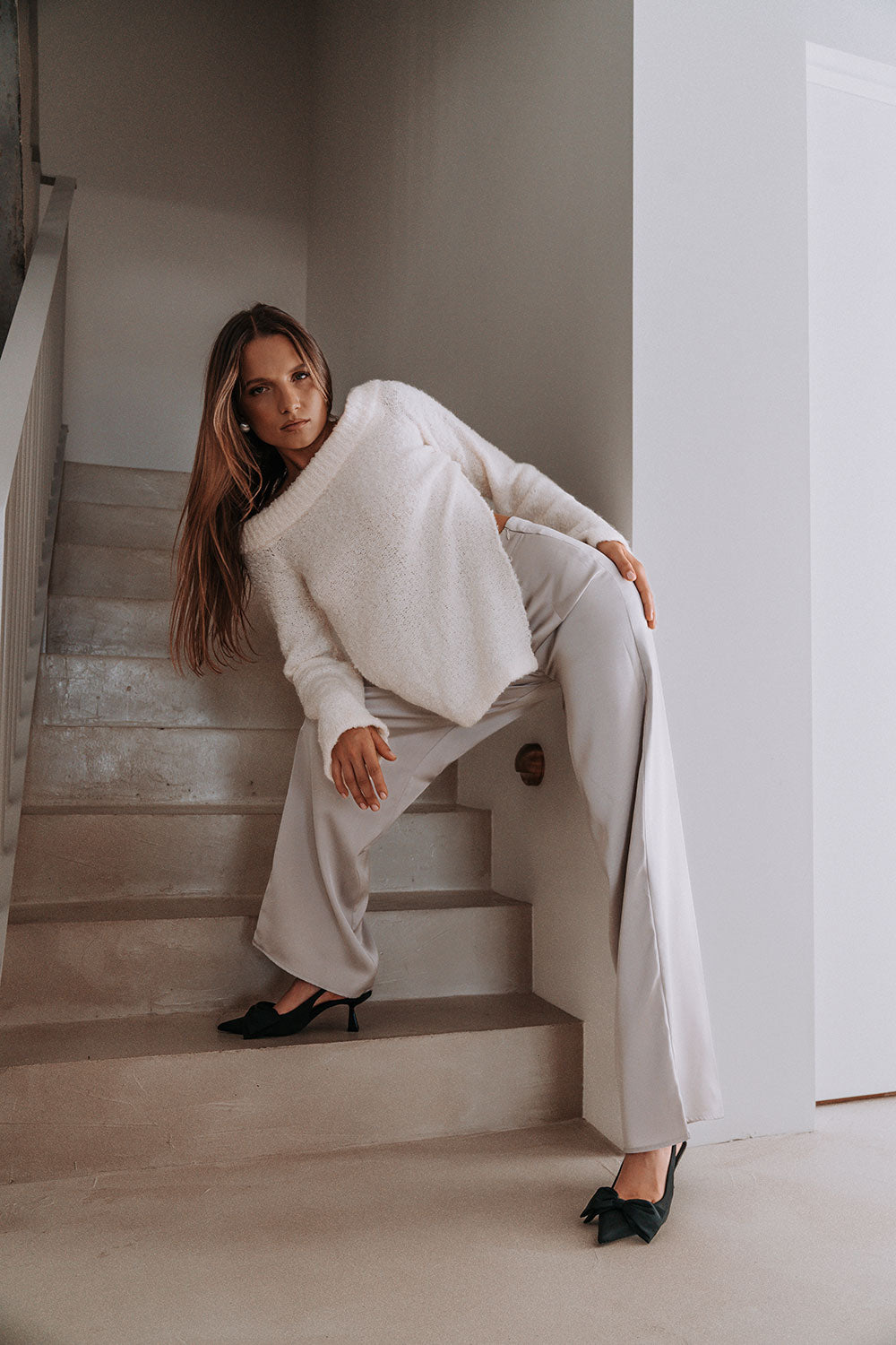 Cream Knit Off Shoulder Long Sleeve Alena Top