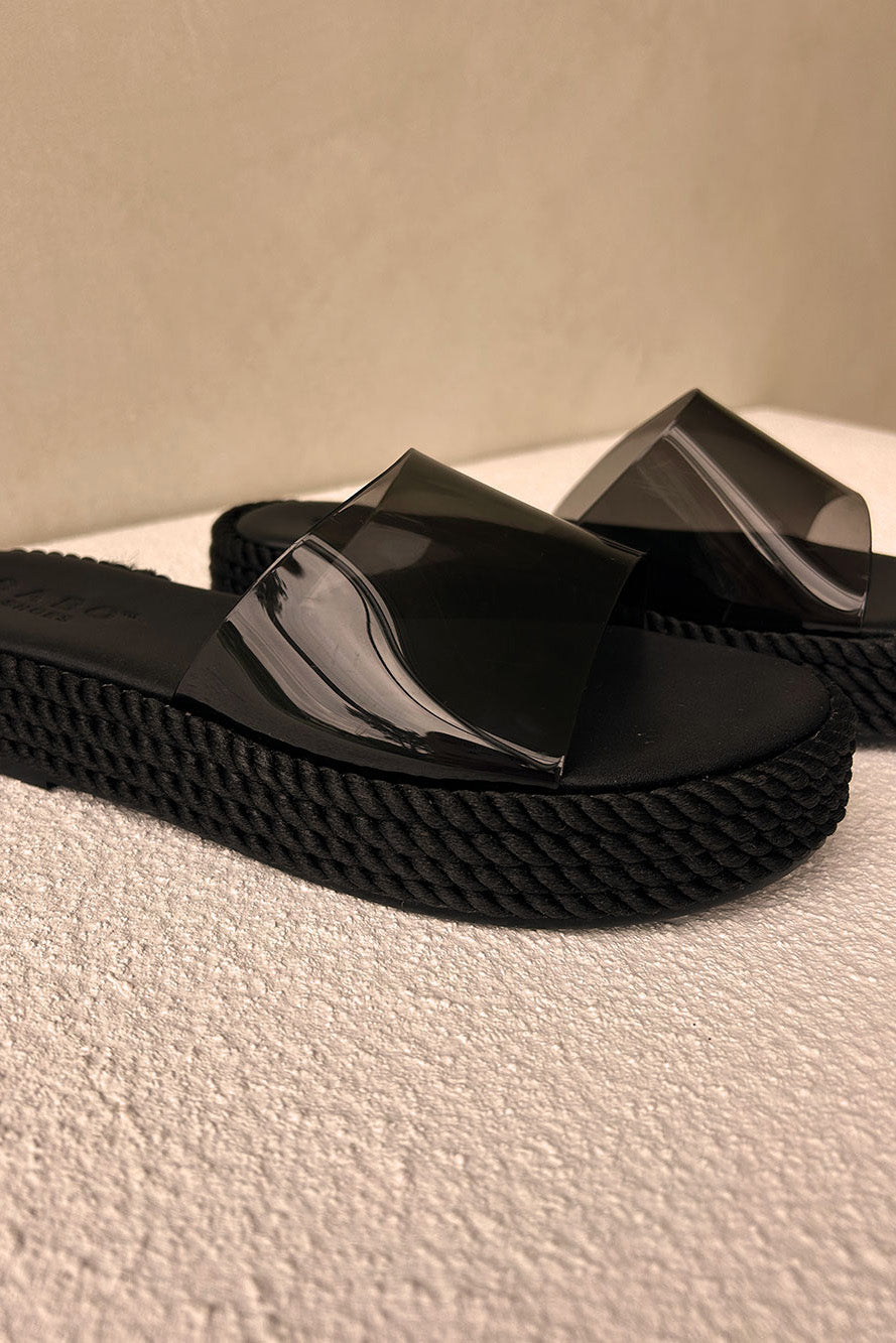 Black Transparent Open Toe Asuka Platform Sandals