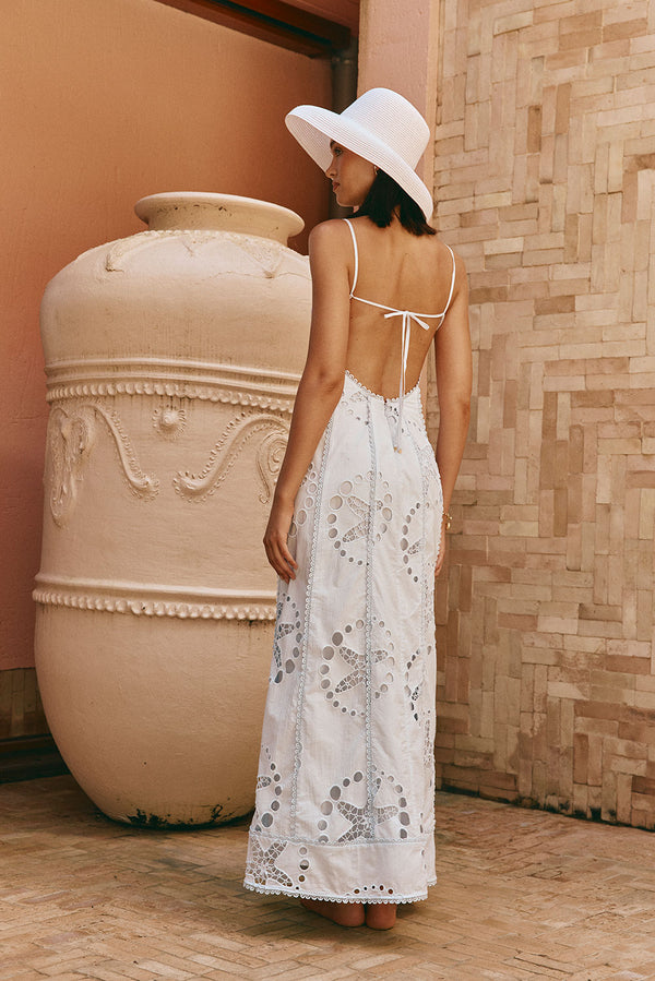 Blue Starfish Broderie Backless Maxi Avere Dress