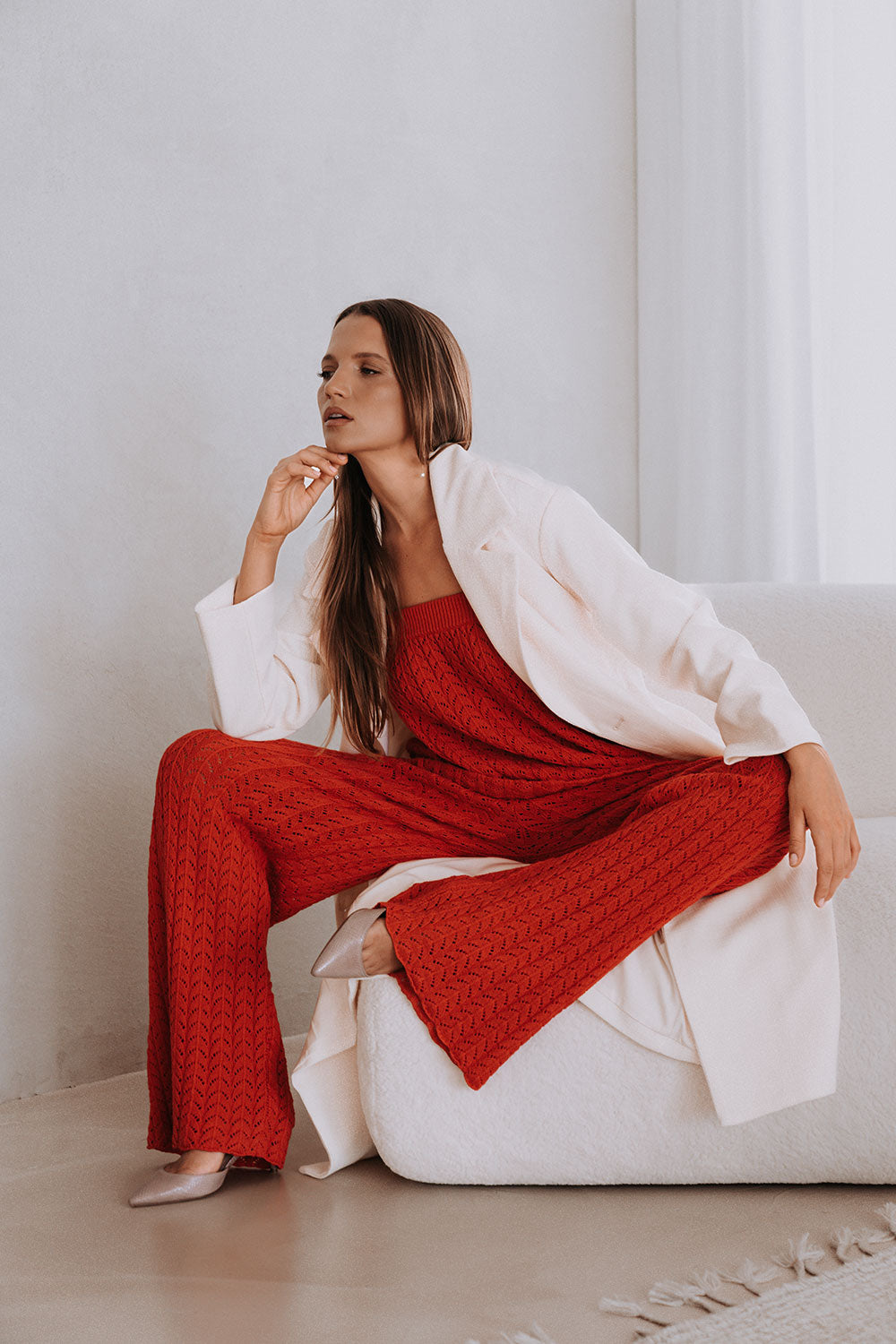 Red Cotton Knit Strapless Athena Top