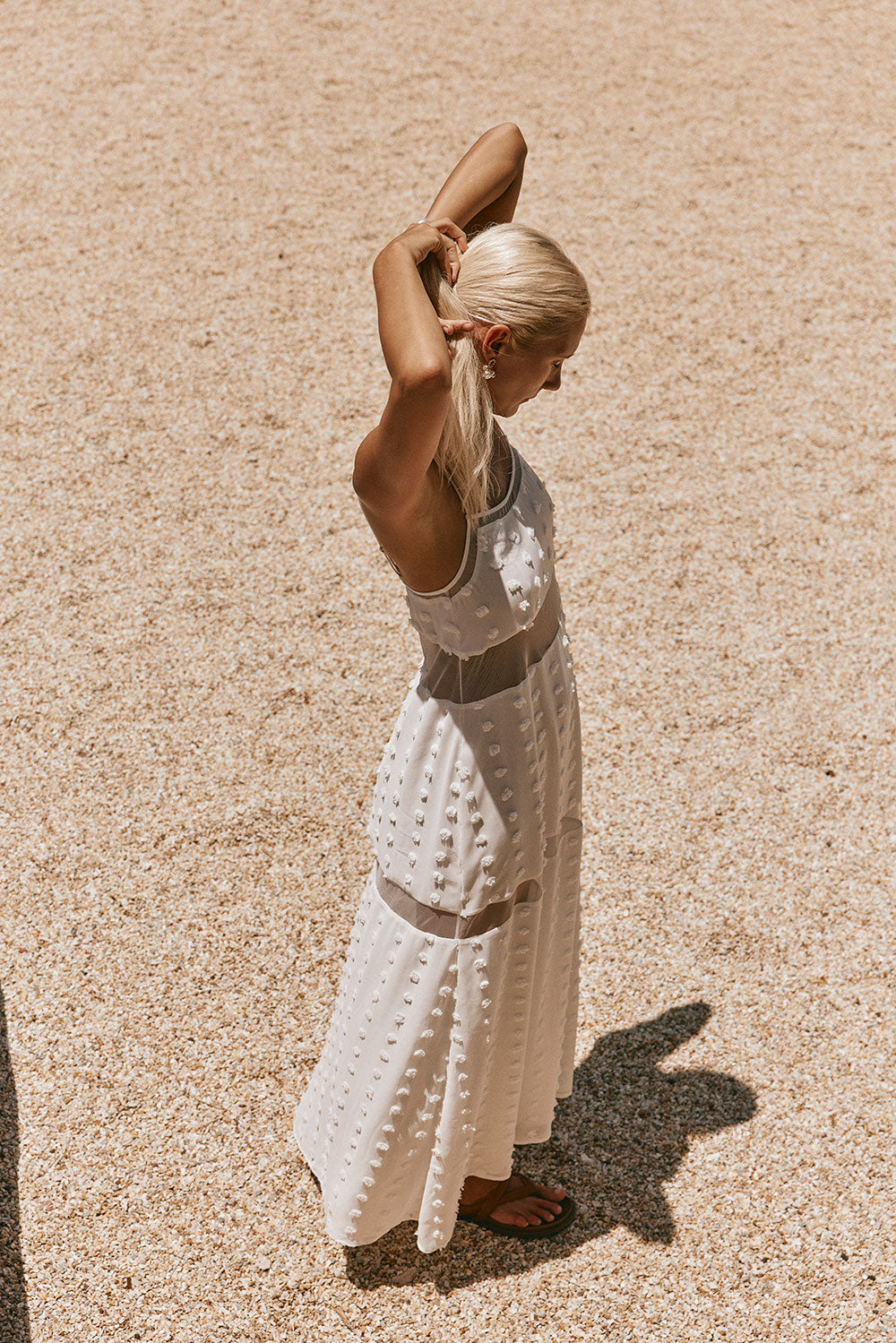 Miliano Adjustable Thin Strap Panelled Maxi Dress - White