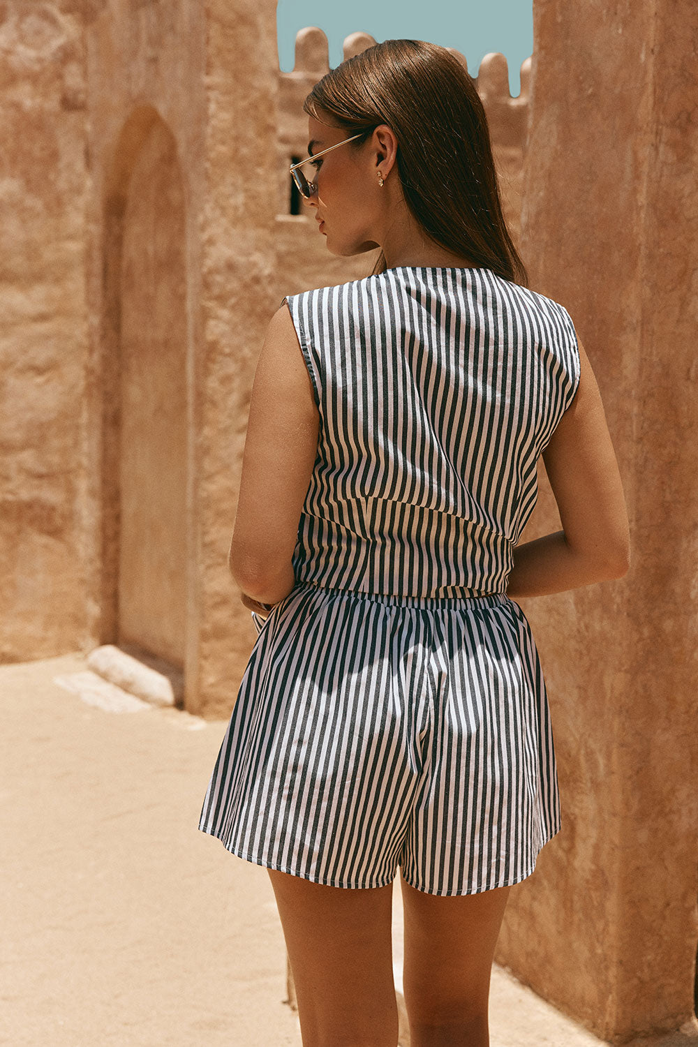 Black and White Stripe Elastic Dalia Shorts