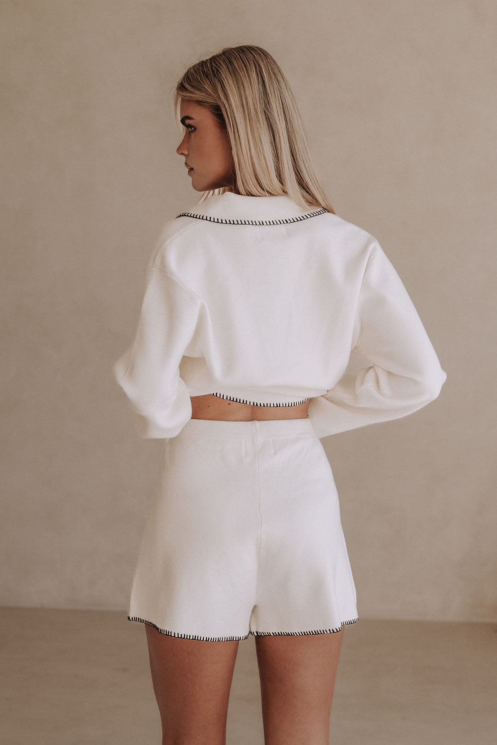 White Knit High Waist Elastic Alara Shorts