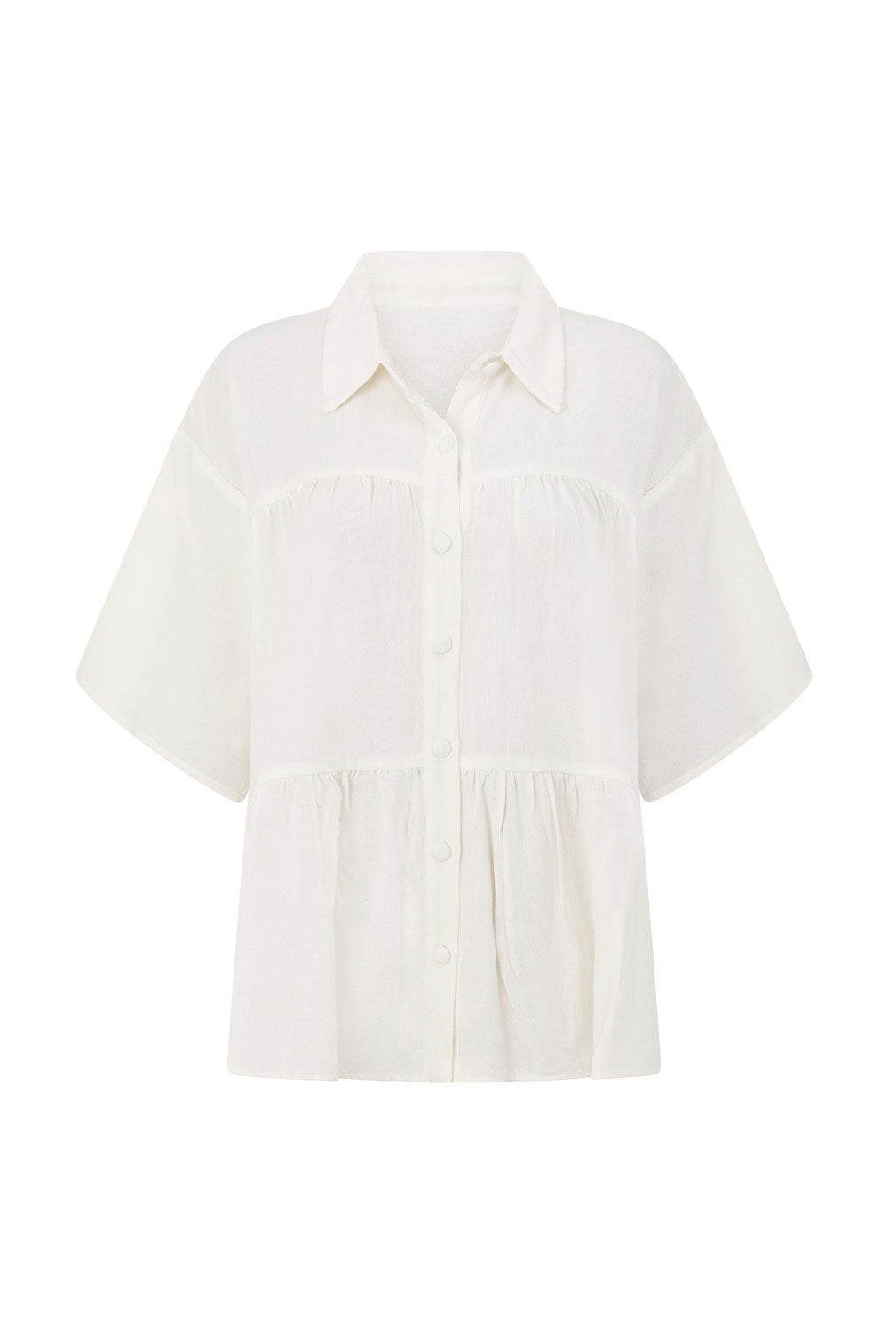 White Short Sleeve Button Up Collar Luna Top