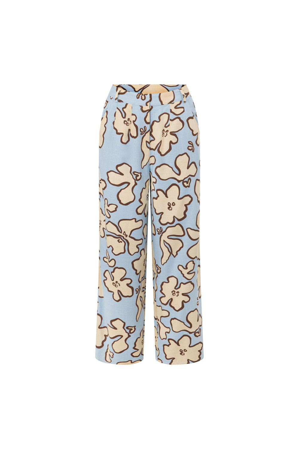 Blue Outline Floral High Waist Pocket Iras Pants