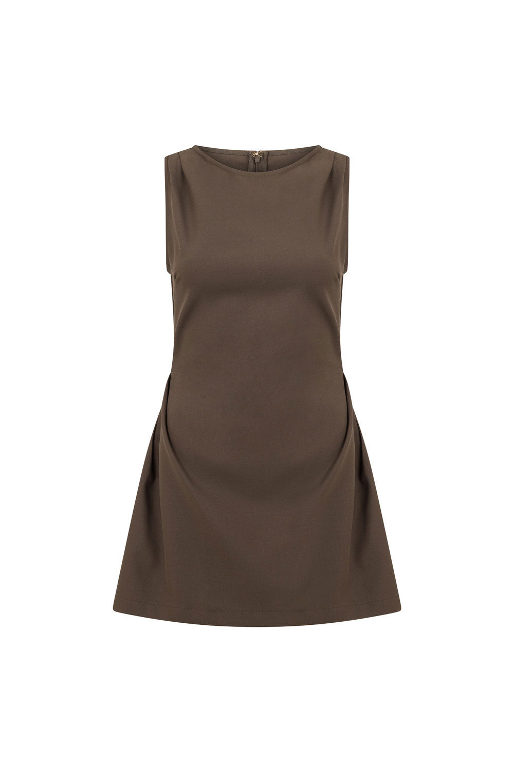 Chocolate Brown Gathered Mini Camellia Dress