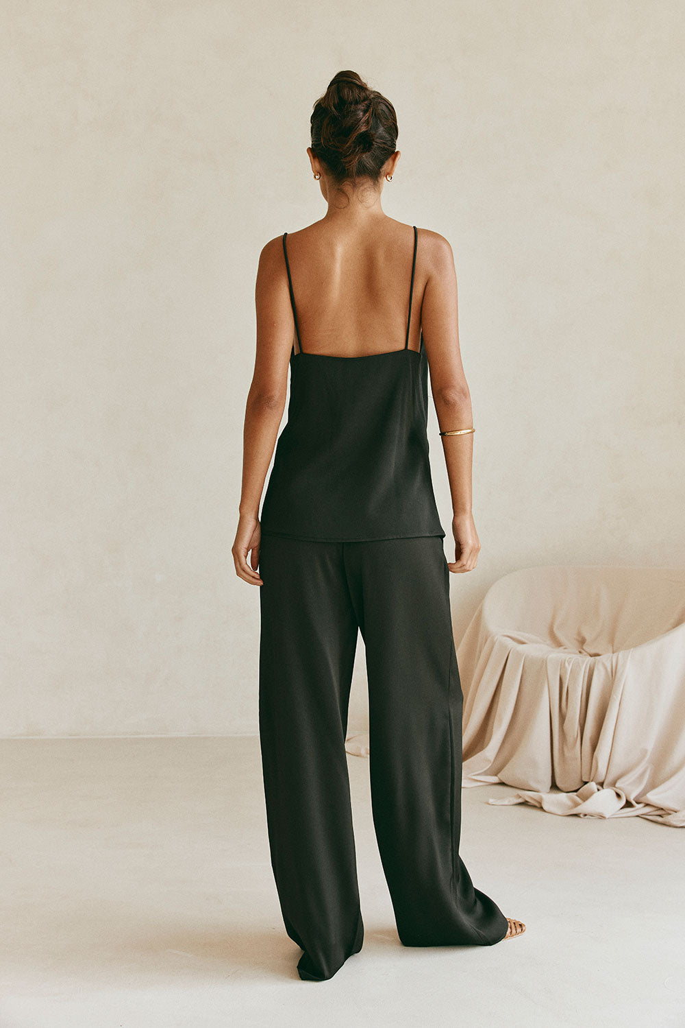 Black Strappy Plunge V Neck Asymmetric Zarah Top