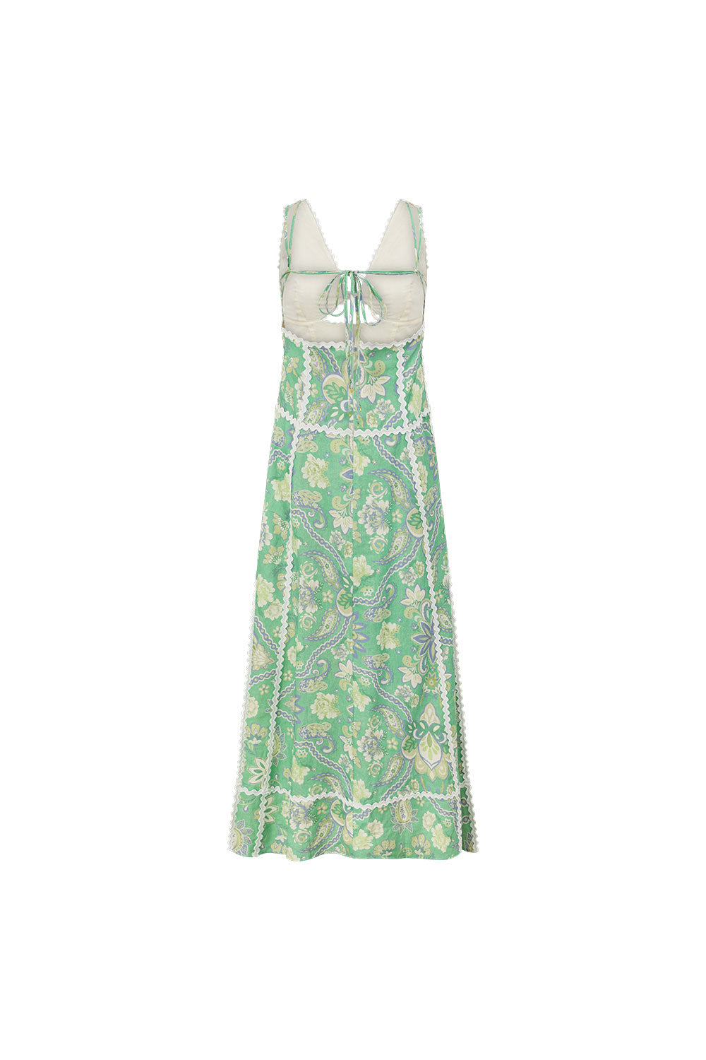 Green Floral Heritage Print V Neck Maxi Evia Dress
