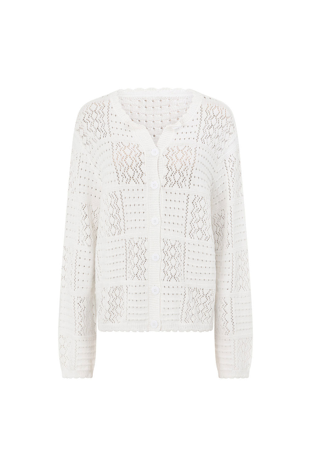 White Knit Long Sleeve Button Up Martina Top