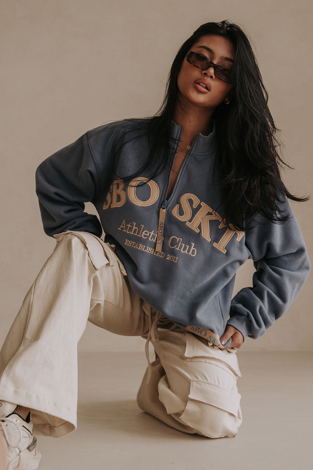 Montpellier Oversized Vintage Sweater - Fleece Blue, Tan