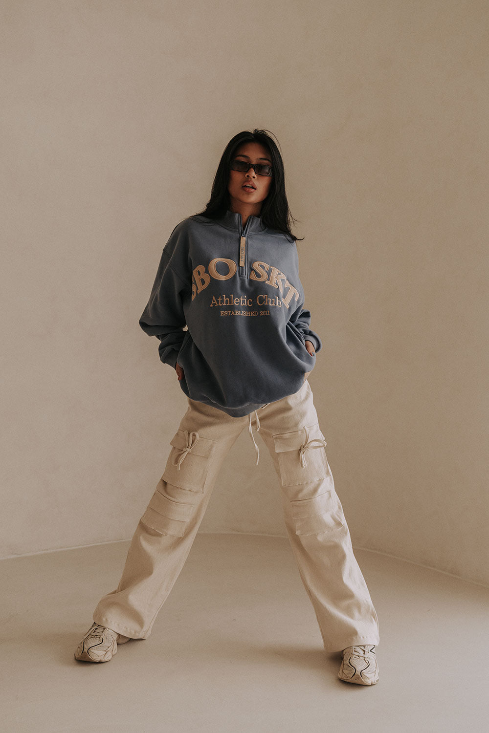 Montpellier Oversized Vintage Sweater - Fleece Blue, Tan