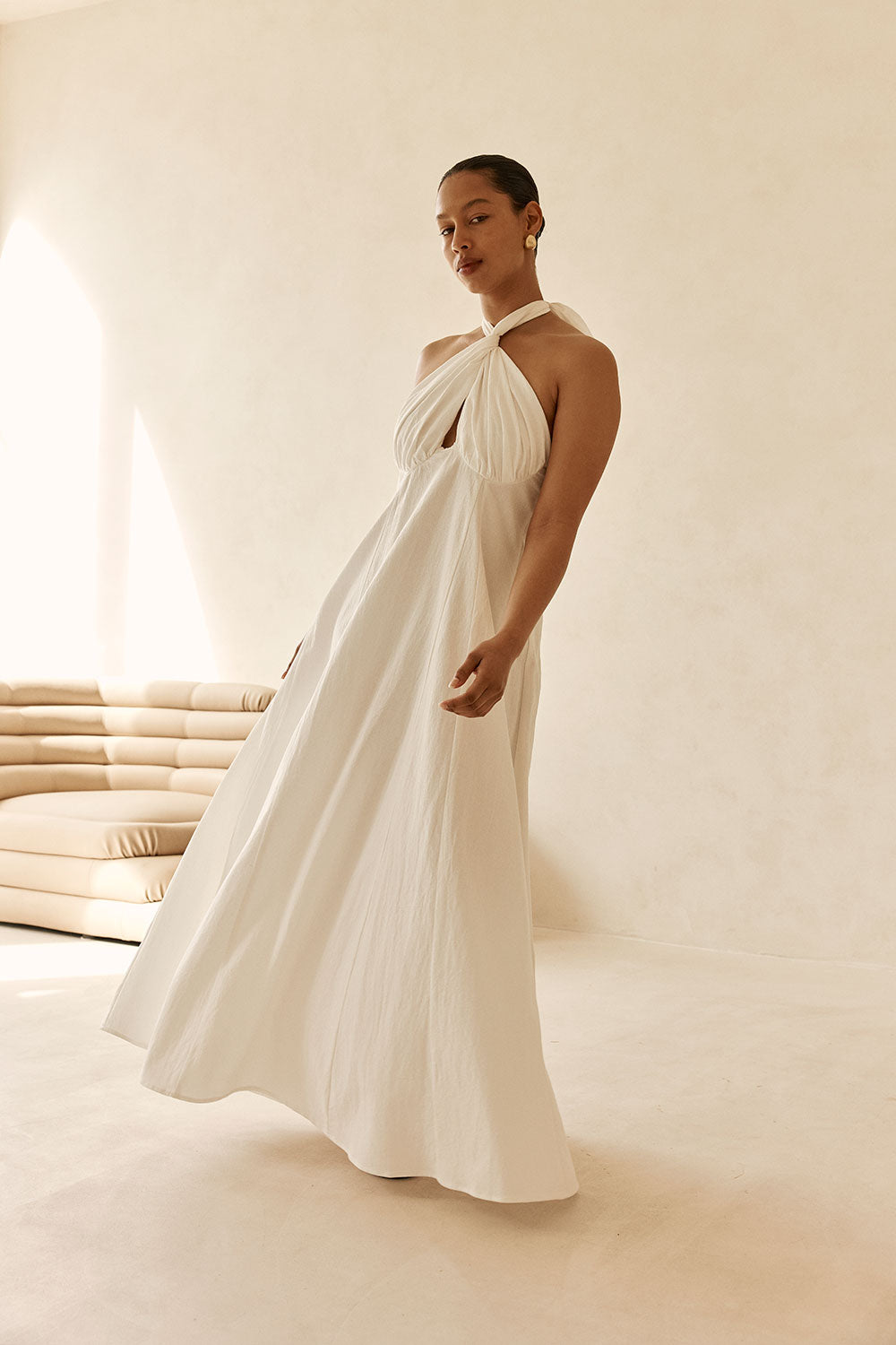White Cross Neck Halter Laxi Oliviera Dress