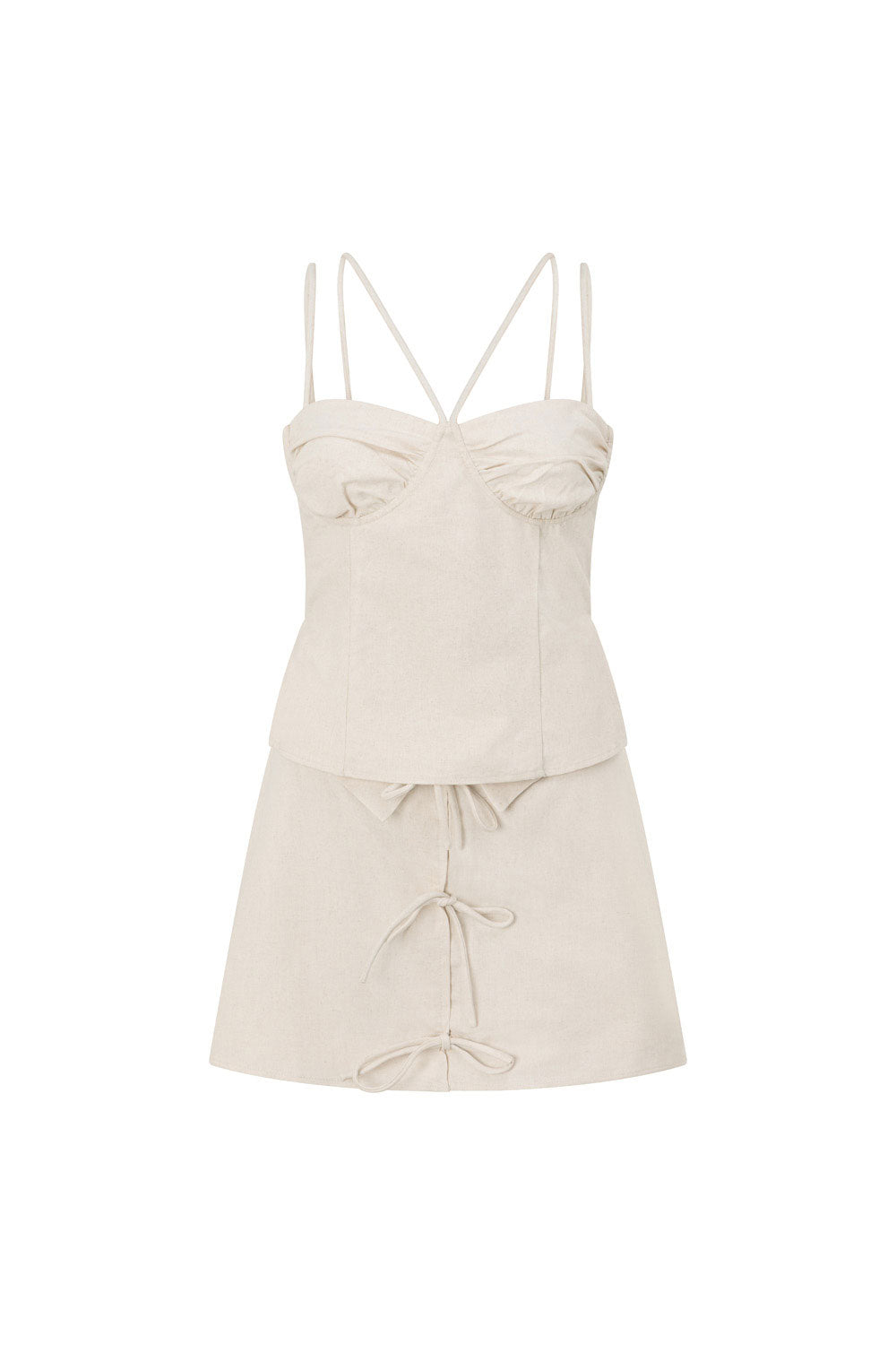 Beige Strappy Front Tie Mini Alexandra Dress