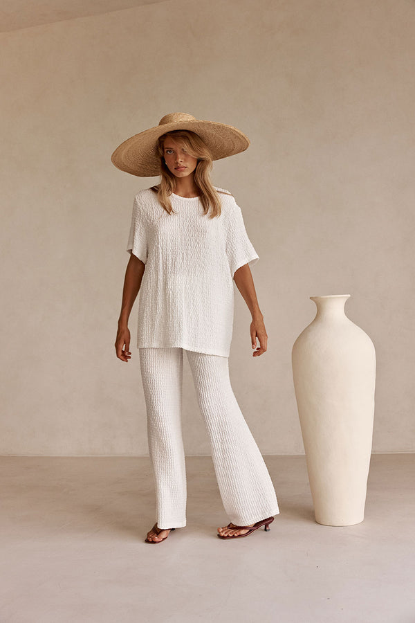 White Textured Boxy Adora T Shirt Top