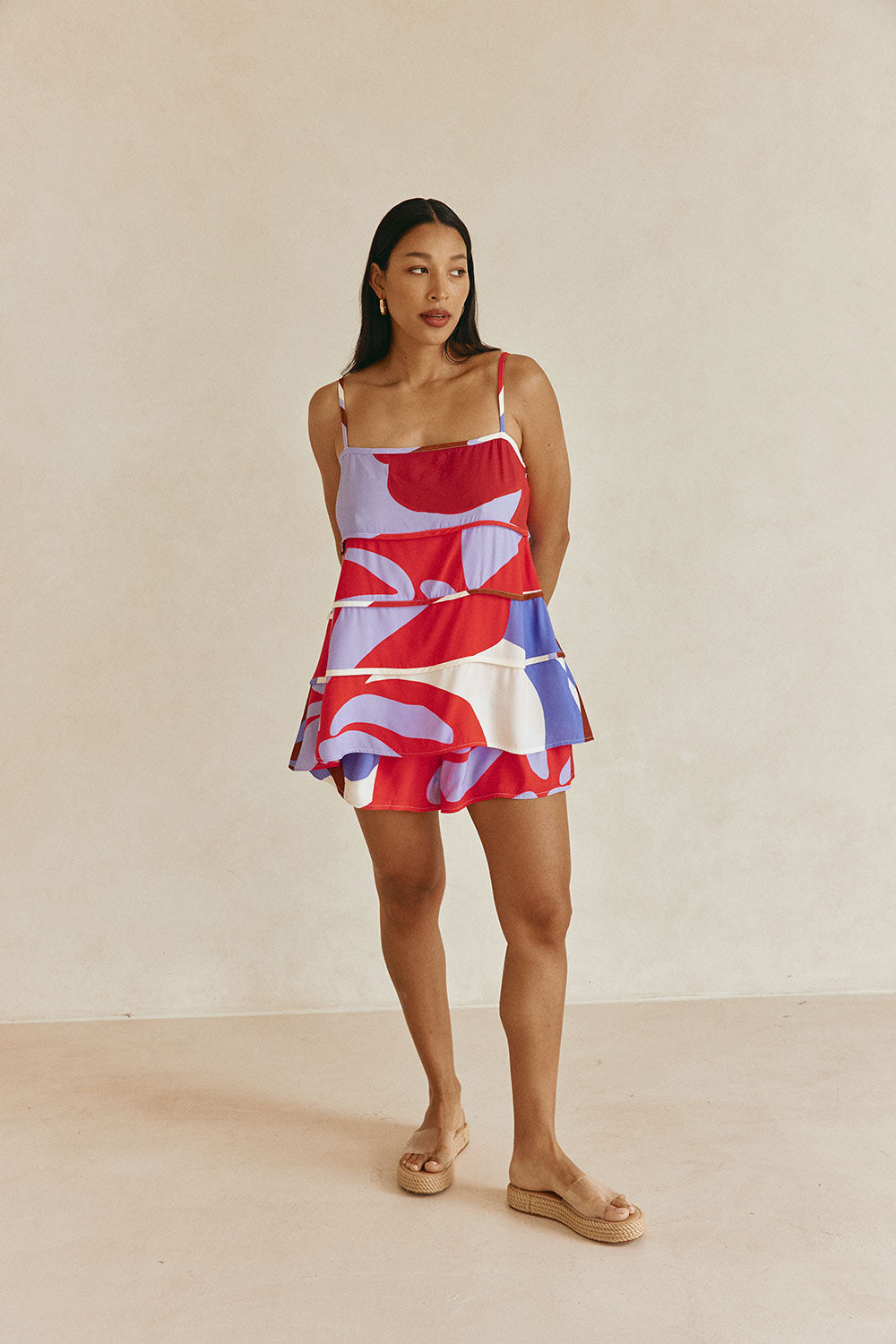Valley Red Print Elastic Drawstring Vian Shorts