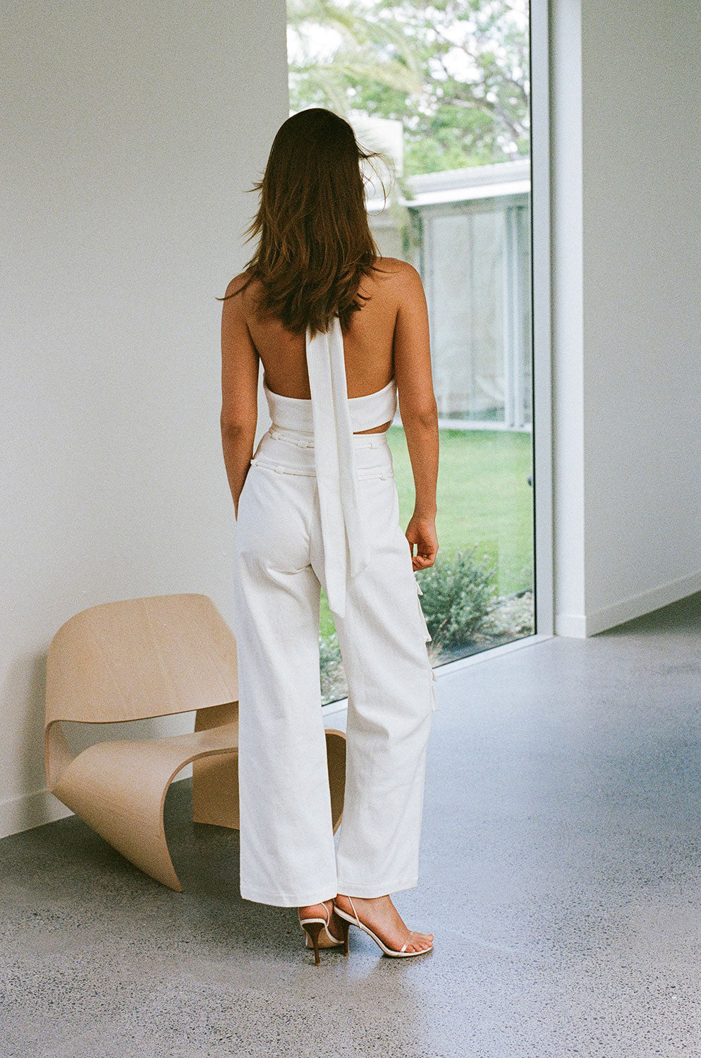 White High Waist Cargo Pocket Tie Jaicee Pants