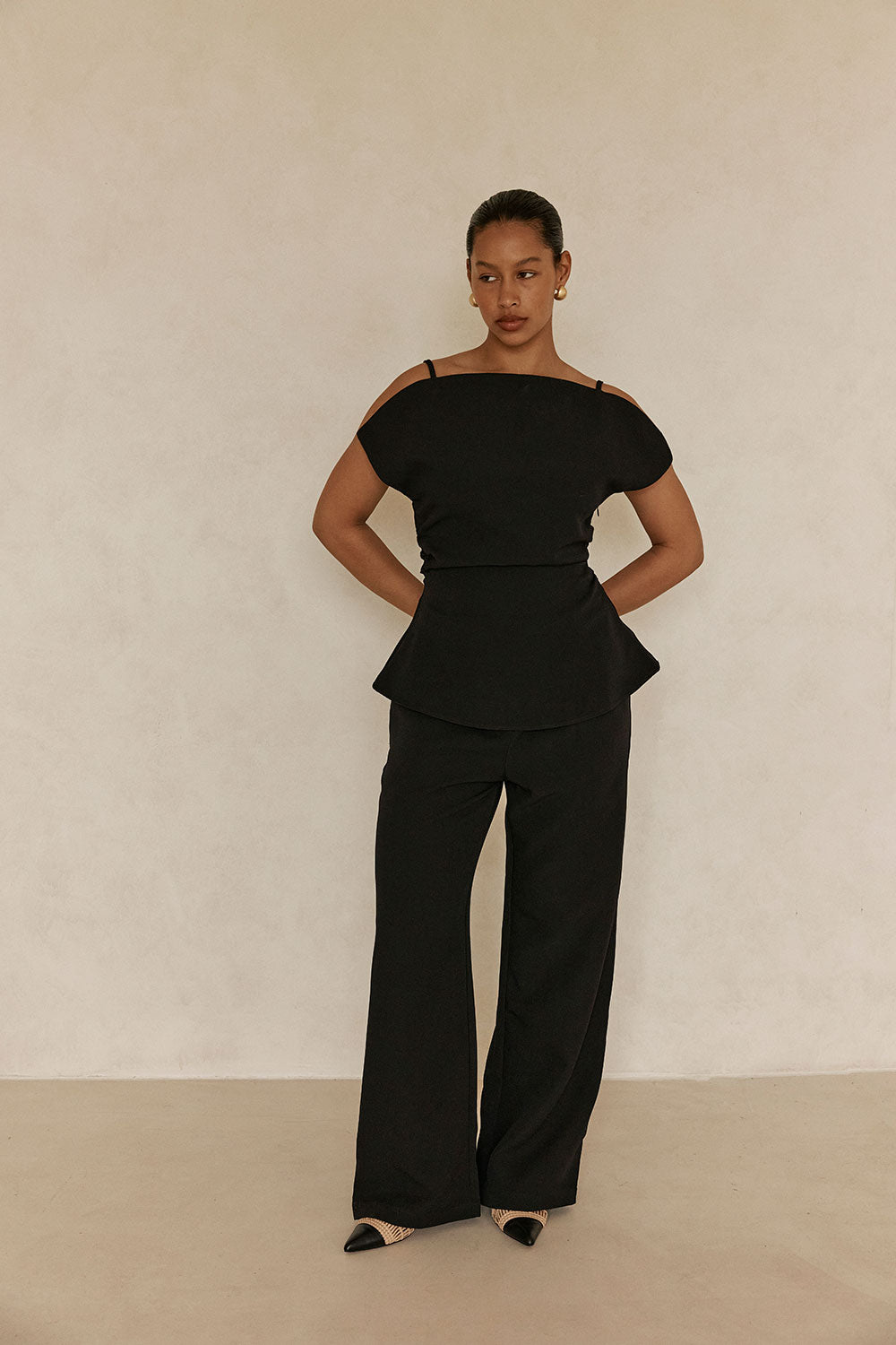 Black Suiting Flared Naomi Pants