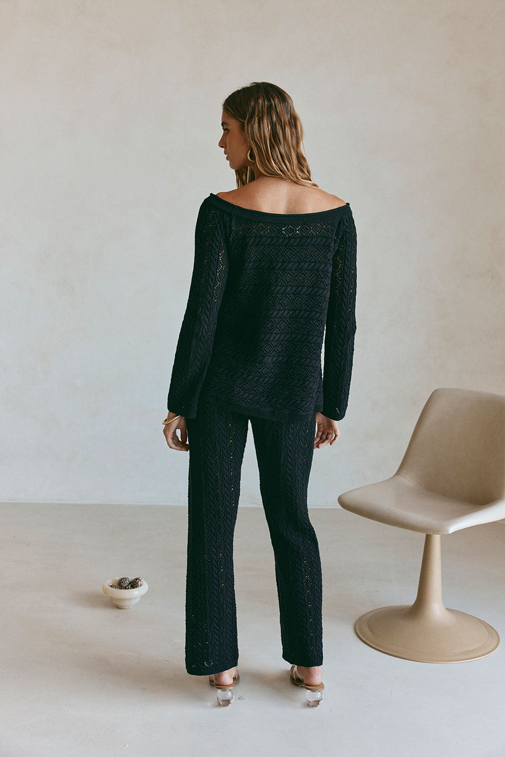 Black Crochet Knit Off Shoulder Cierra Top