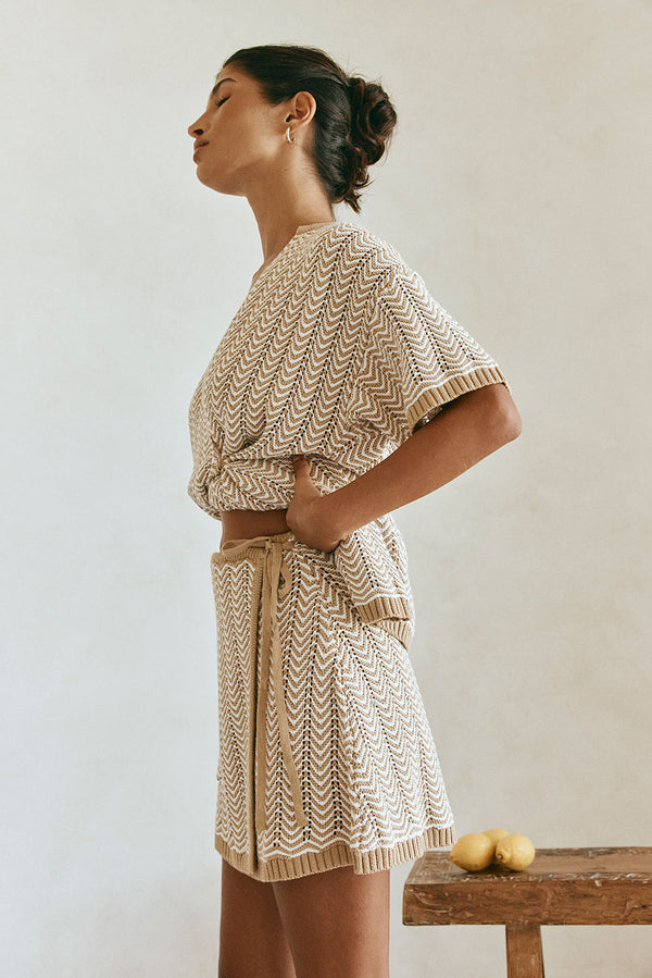 Tan Drawstring Wrap Mini Reims Skirt