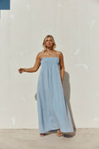 Blue Pin Tuck Pleat Maxi Ada Dress