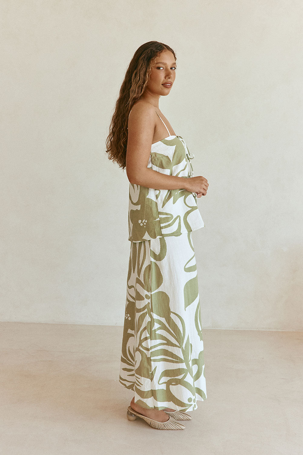 Green Paradisus Floral Print Bow Maxi Midori Dress
