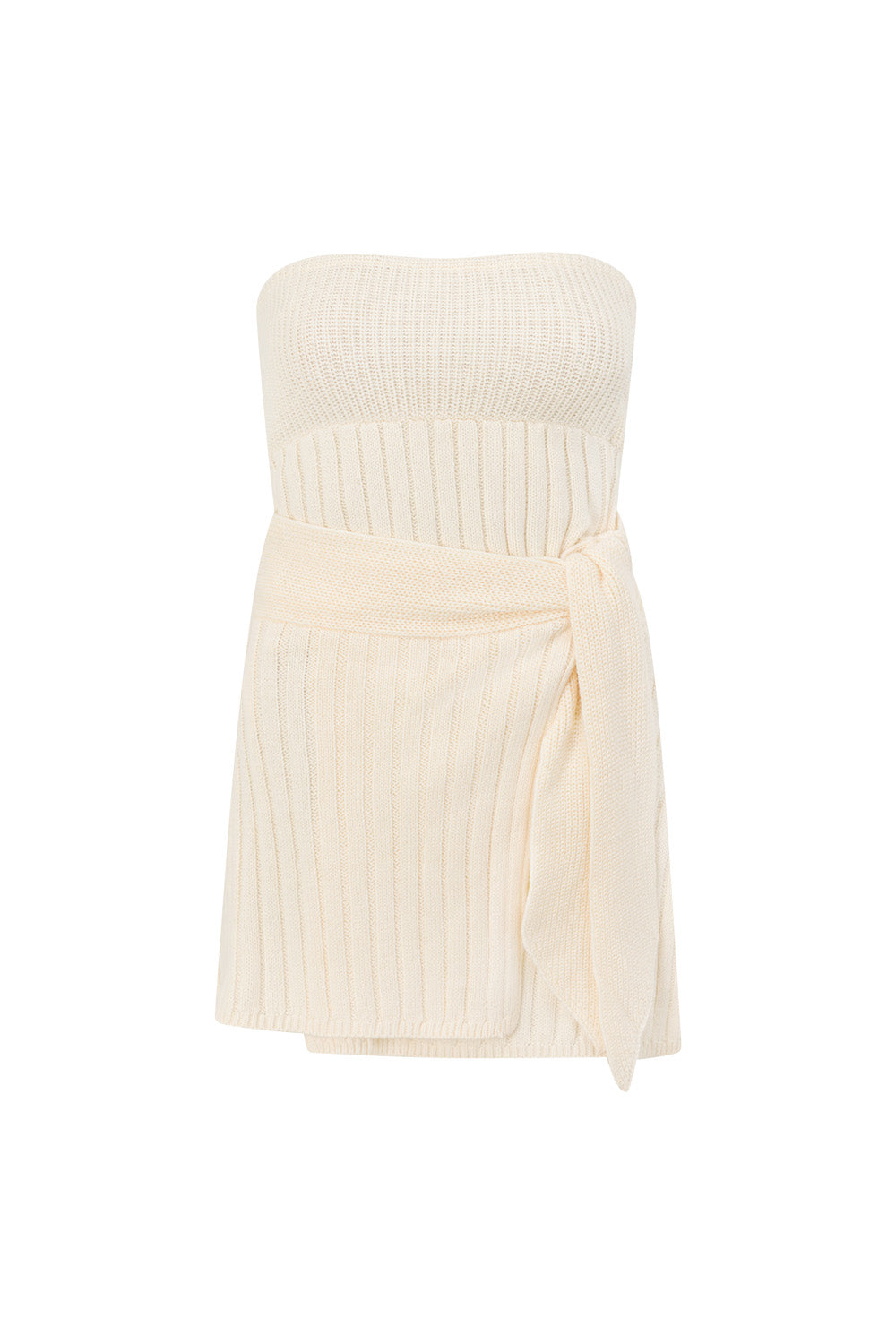 Cream Ribbed Strapless Wrap Mini Esme Dress