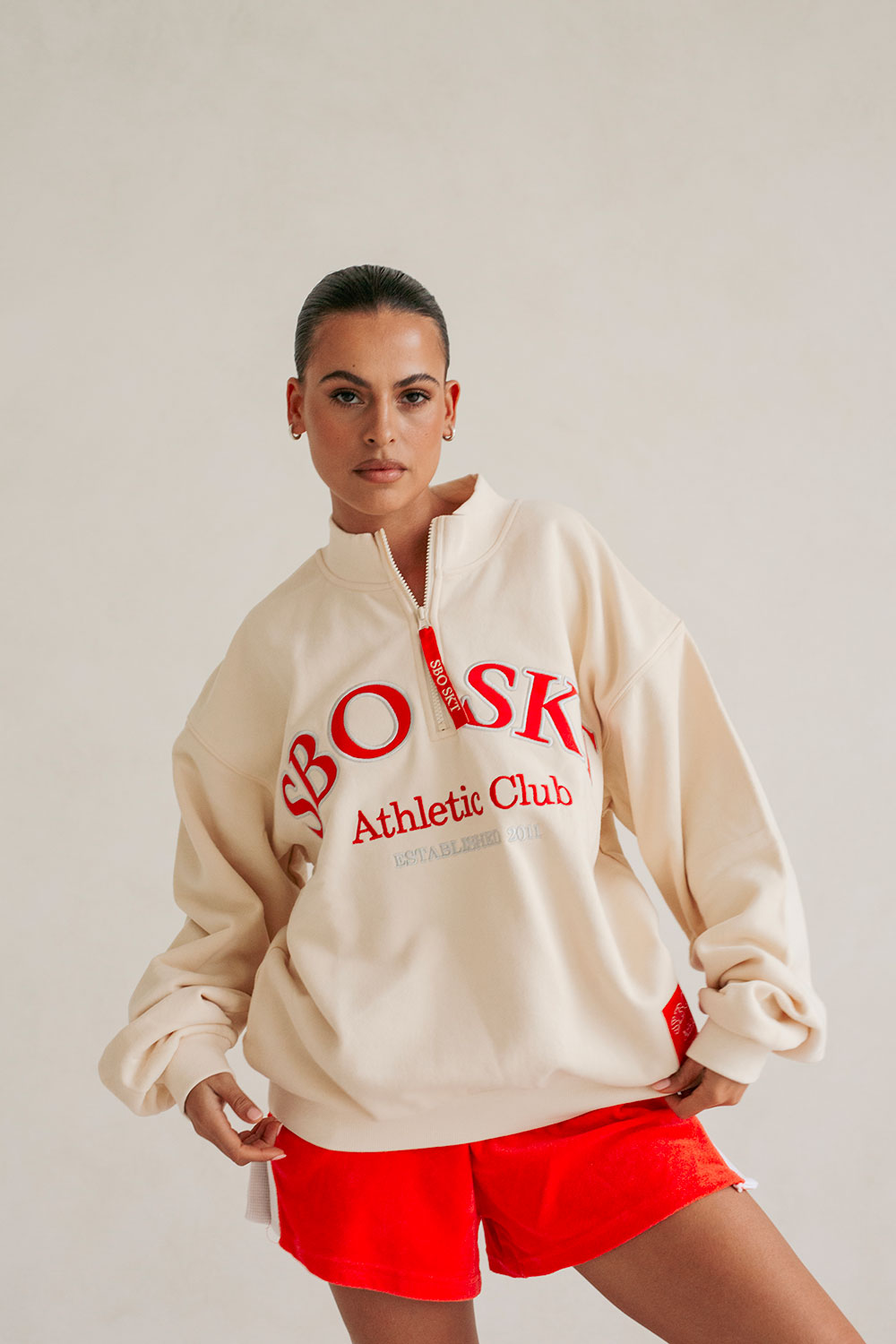 Geneva Vintage Oversized Sweater - Fleece Cream Red