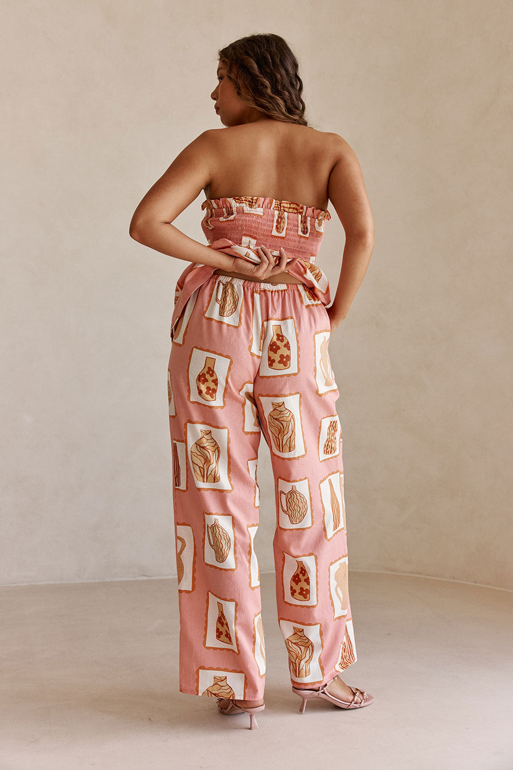 Pink Florero Print Elastic Drawstring Lucia Pants