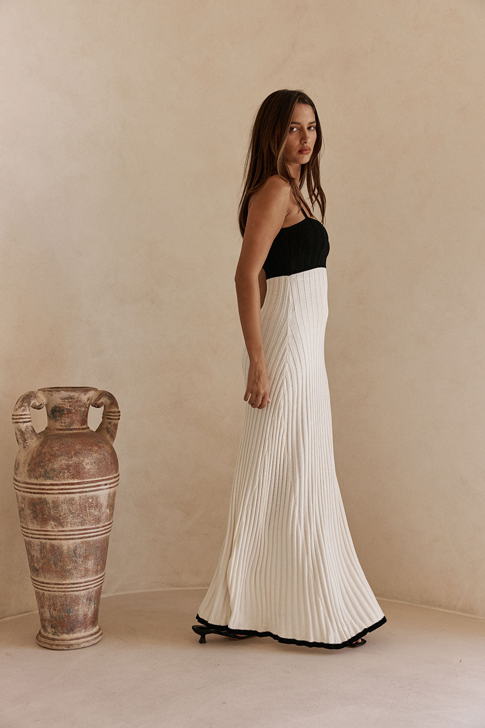 White Ribbed Knit Strappy Maxi Adley Dress