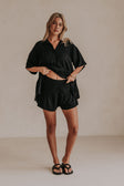 Black High Waist Gathered Flounce Panel Luna Shorts