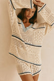 Cream Cotton Crochet Knit Long Sleeve Boxy Balia Top