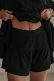Black High Waist Gathered Flounce Panel Luna Shorts