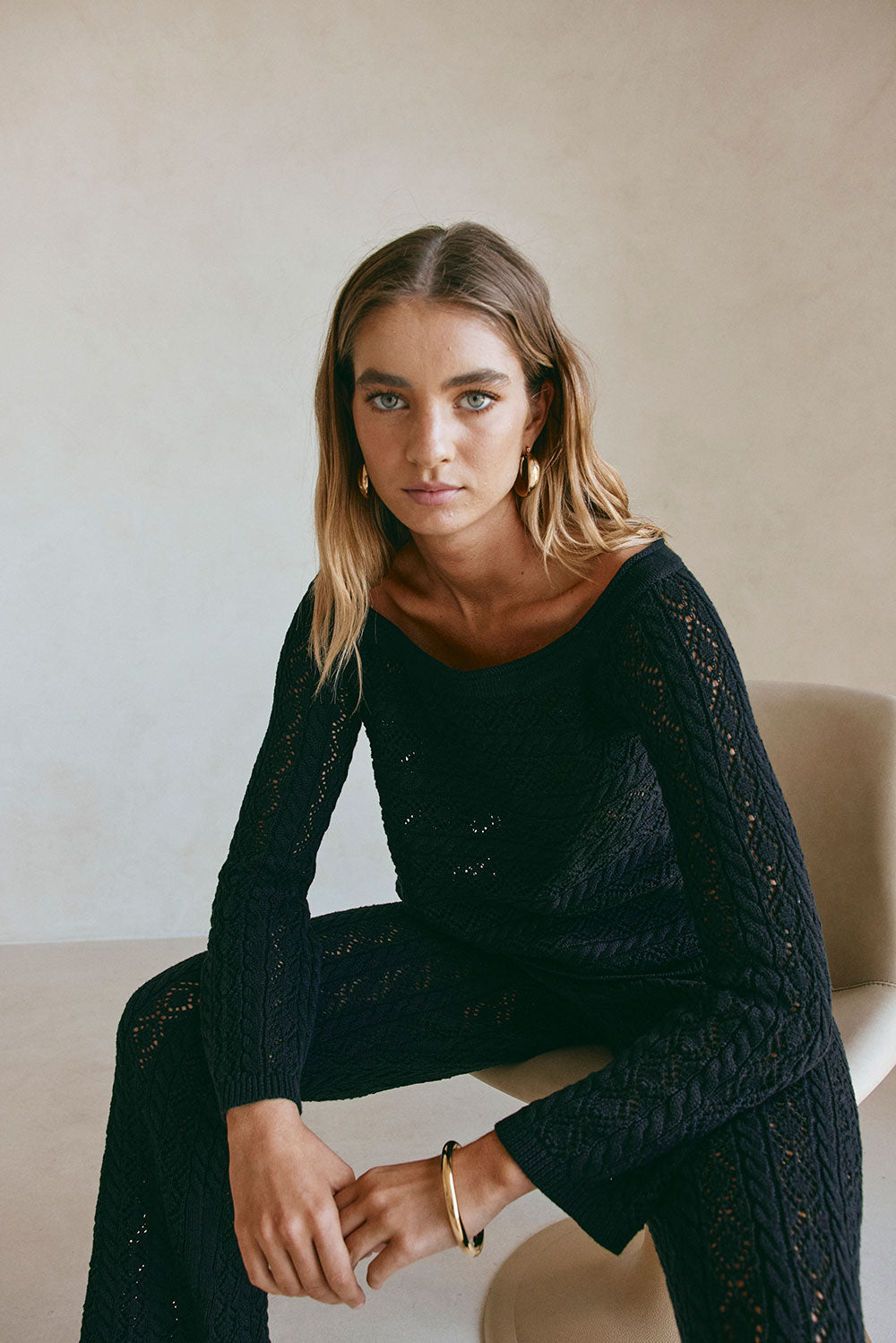 Black Crochet Knit Off Shoulder Cierra Top