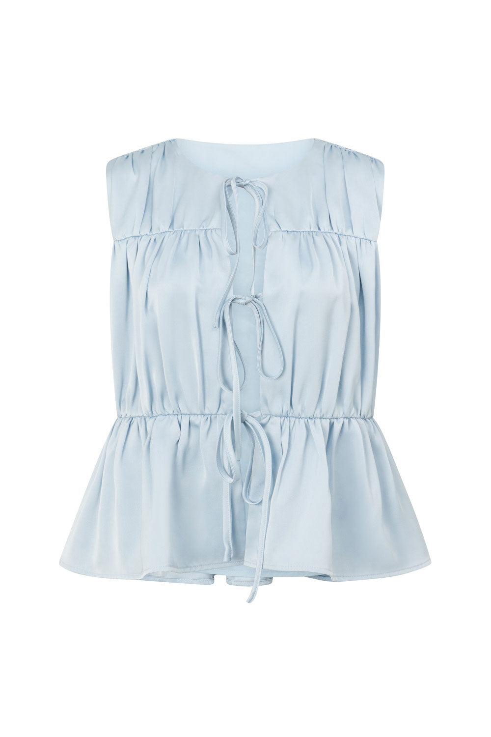 Blue Ruched Panelled Front Tie Juliette Top