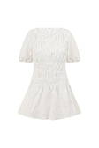 White Cotton Ruched Mini Lou Dress