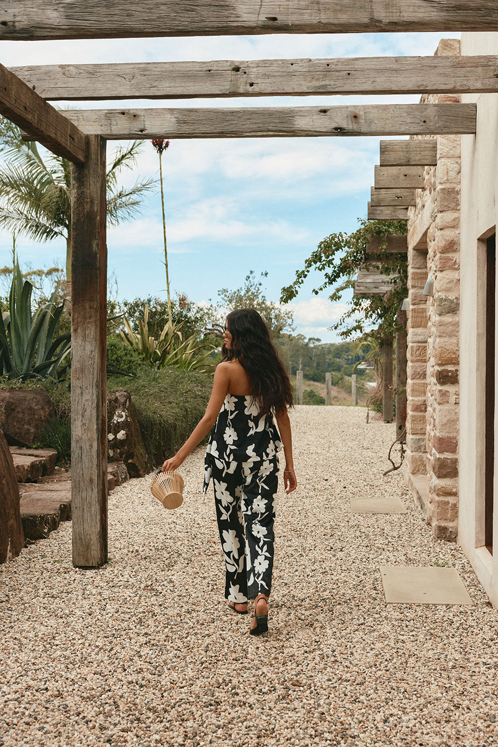 Black Alma Caroline Floral Print Strapless Heidi Jumpsuit