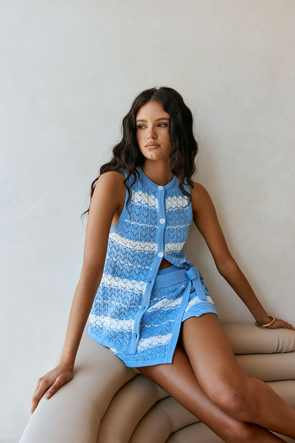 Blue and White Stripe Button Up Mailyn Top