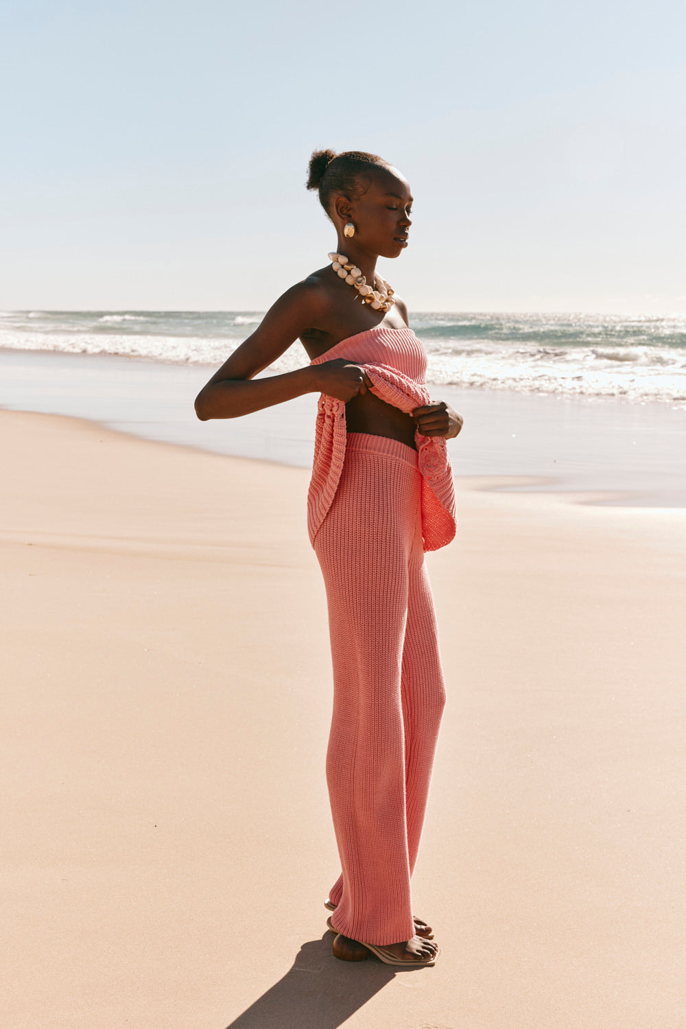 Rose Pink Knit High Waist Ellea Pants
