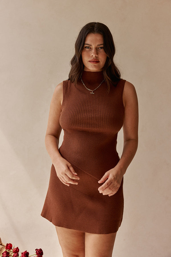 Gingerbread Brown Knit Asymmetric Ellamay Top