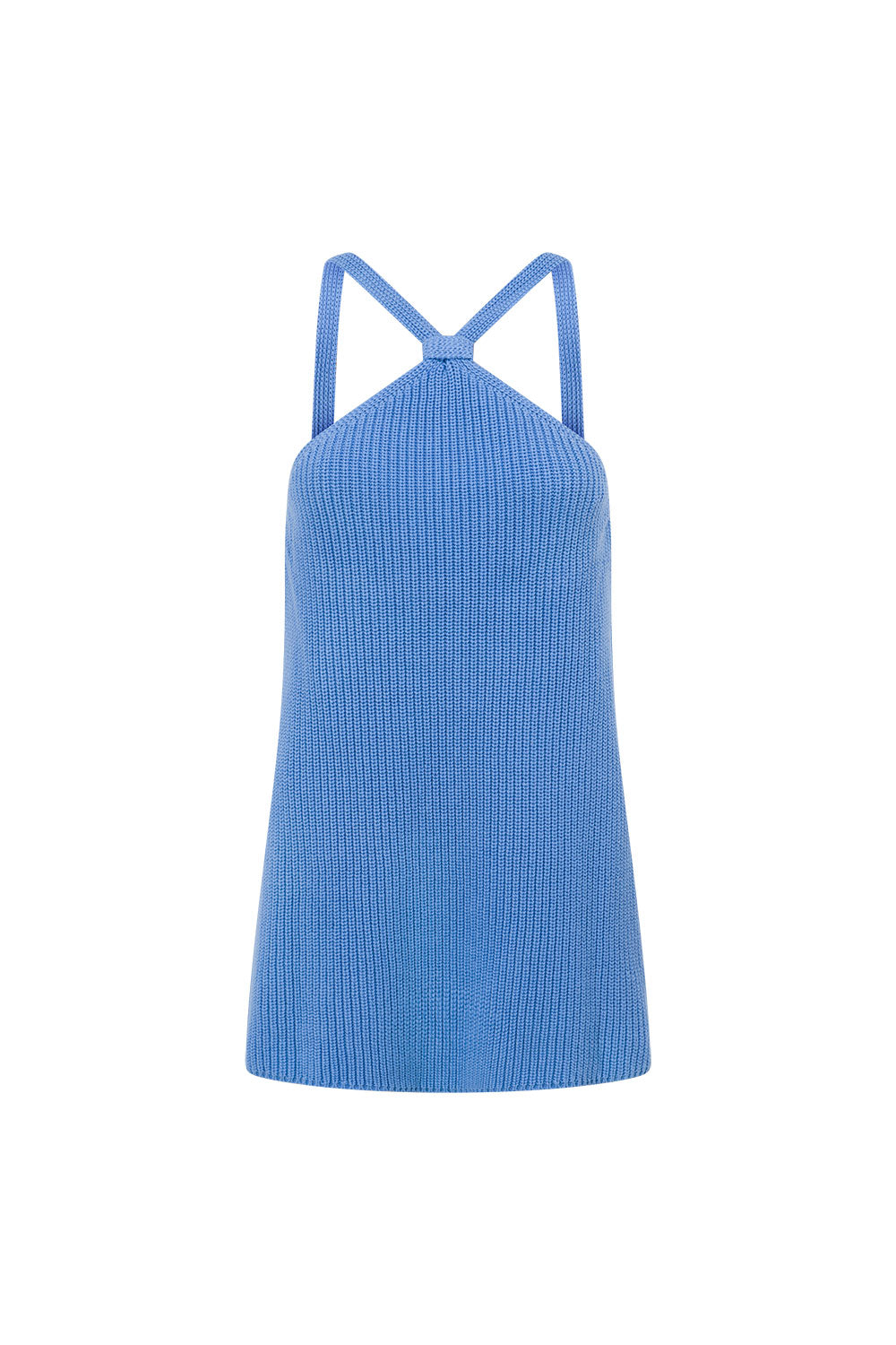 Blue Ribbed Knit Halter May Top