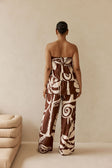Brown and Cream Painted Tiles Strapless Presley Top