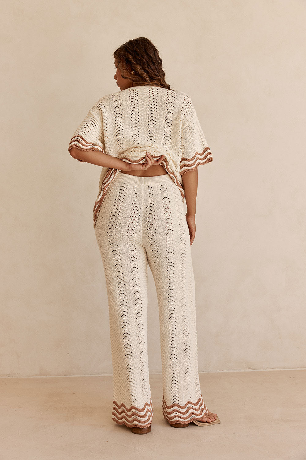 Cream Wavy Knit High Waist Janaya Pants