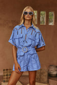 Blue Cotton Cutwork Belt Alyce Shorts