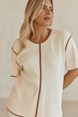 Off White Ribbed Boxy Short Sleeve Cinna Top