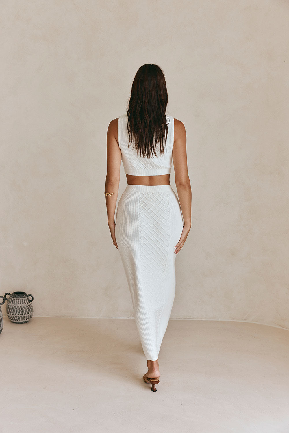 White Cable Knit Maxi Lotus Skirt