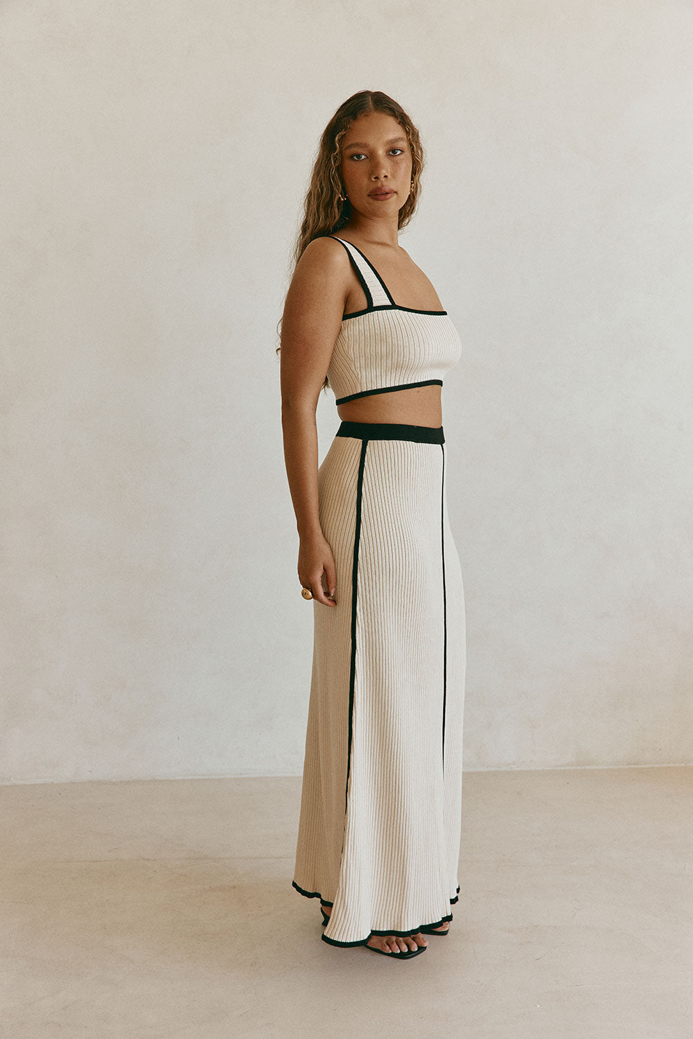 Beige Ribbed High Waist Maxi Leilani Skirt
