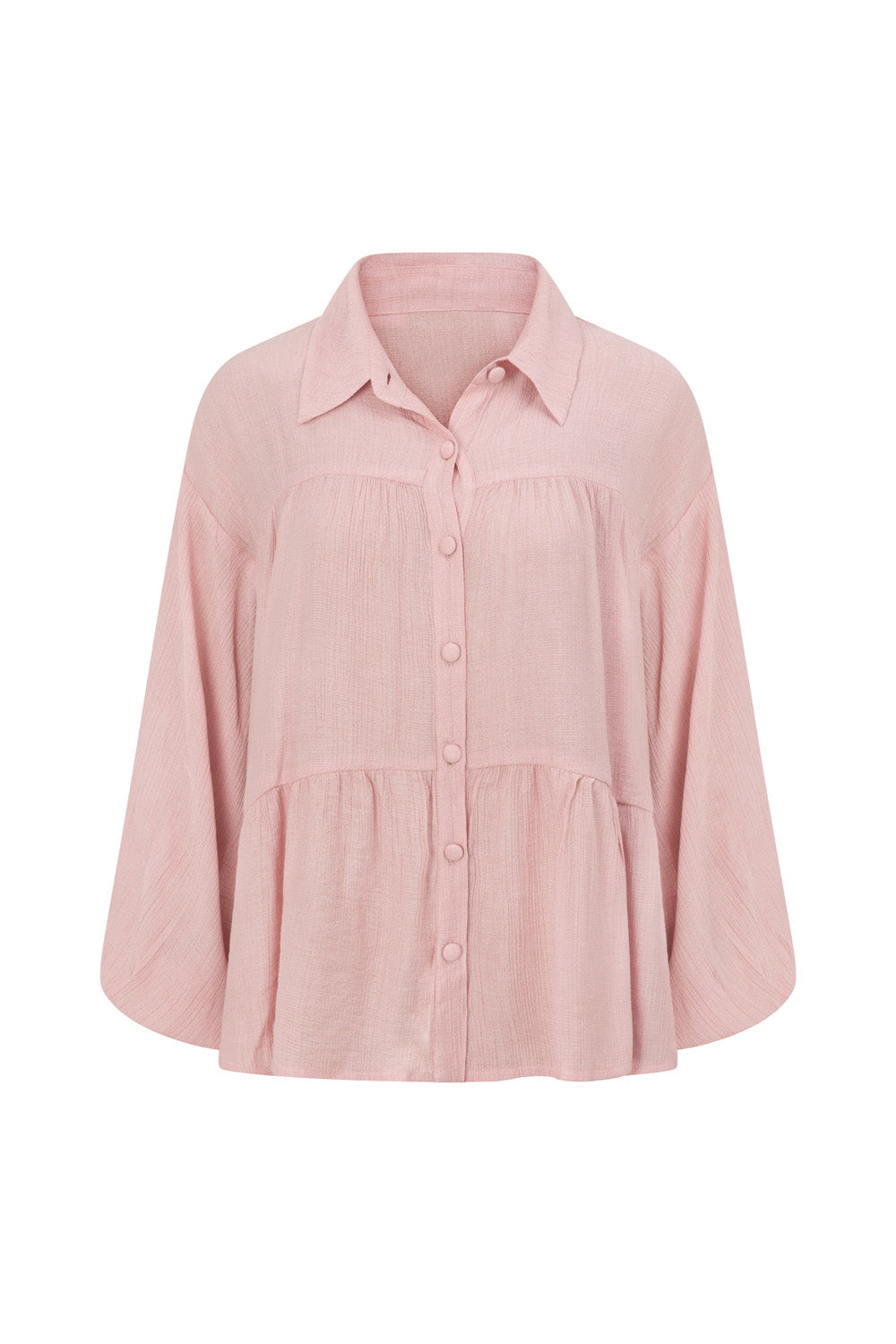 Blush Pink Long Sleeve Button Up Panel Huxley Top
