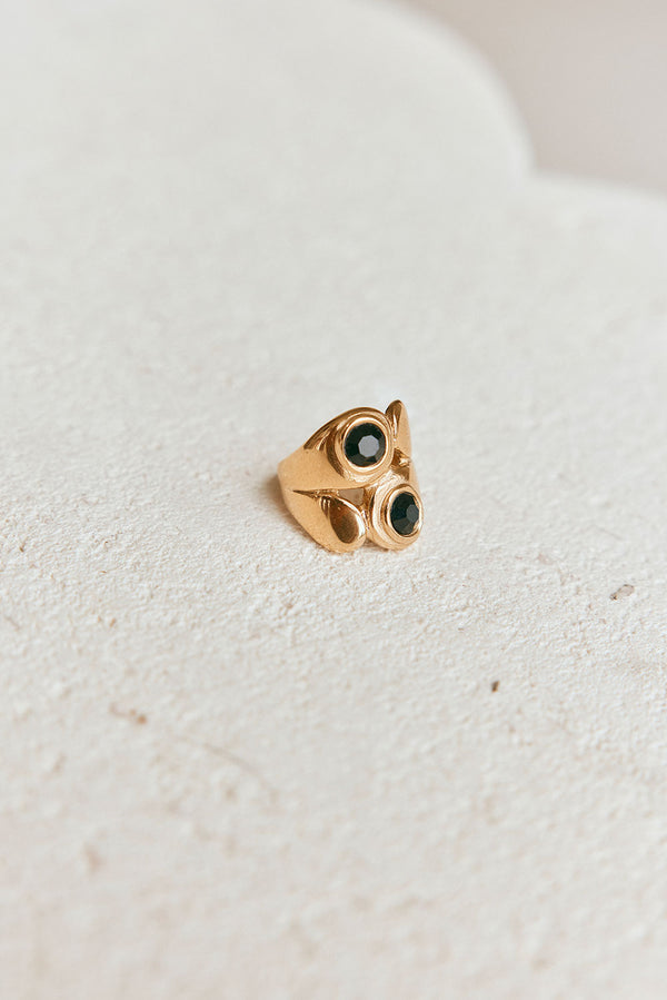 Gold Toned Black Stone Detail Zara Onyx Ring